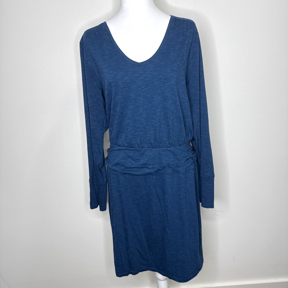 Toad & Co Long Sleeve Dress L Blue V Neck Organic Cotton Tencel Outdoor Gorpcore